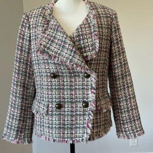 Ann Taylor Pink and Green Blazer with Frayed Edges